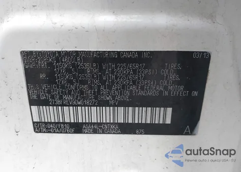 2013 Toyota Rav4 Le from USA, damaged, VIN 2T3BFREV9DW018272